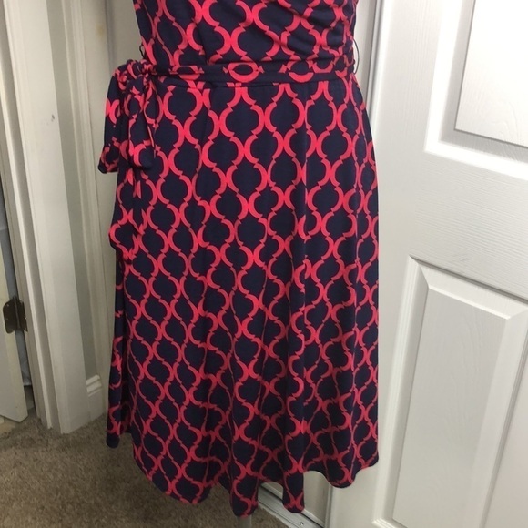 41 Hawthorn Dress Dark Blue Red Geometric Dress Layered Bust Tie Waist Lined S - Picture 3 of 7